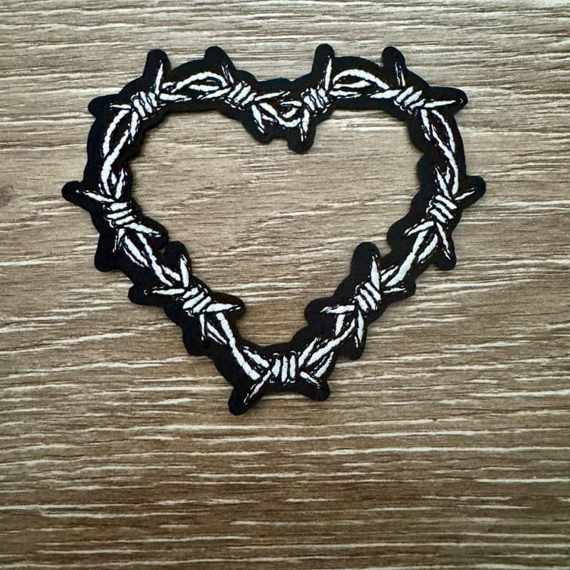 On A Whim Hats White Barbed Wire Heart Iron-On Patch