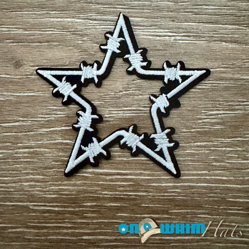 On A Whim Hats White Barbed Wire Star Iron-On Patch