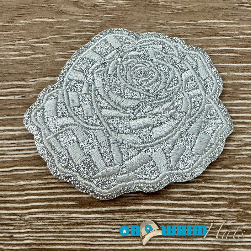 On A Whim Hats White Rose Glitter Embroidered Patch