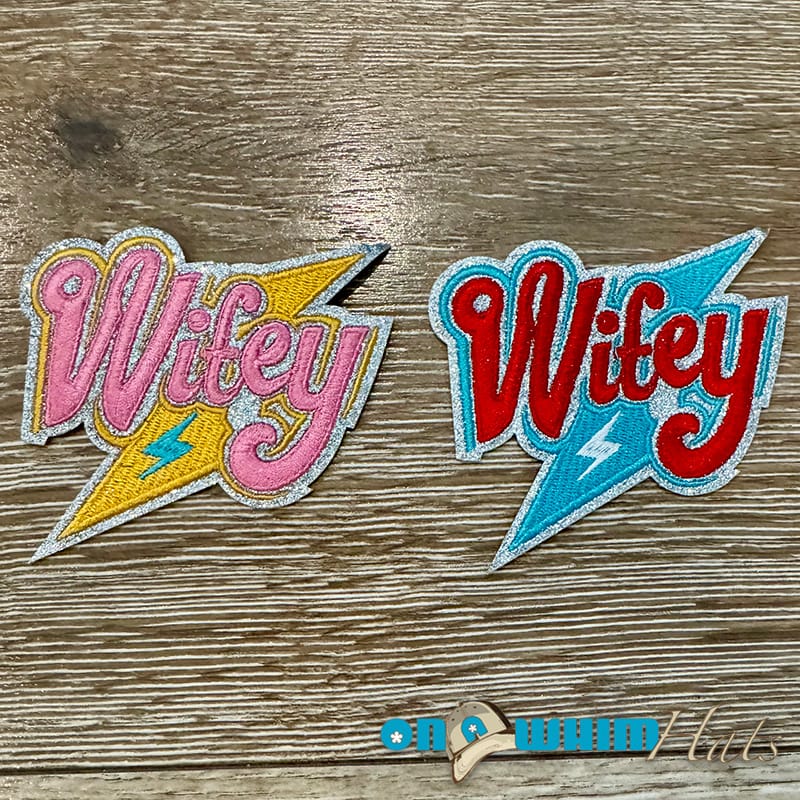 On A Whim Hats Wifey Bolt Iron-On Patch