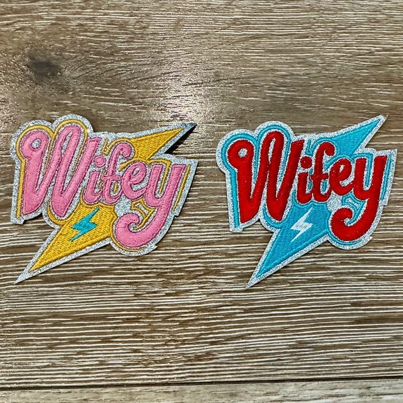 On A Whim Hats Wifey Bolt Iron-On Patch