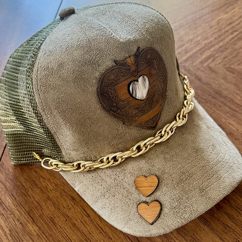 On A Whim Hats Wild West Handmade Vegan Suede Trucker Hat w/ Leather and Cowhide Patch