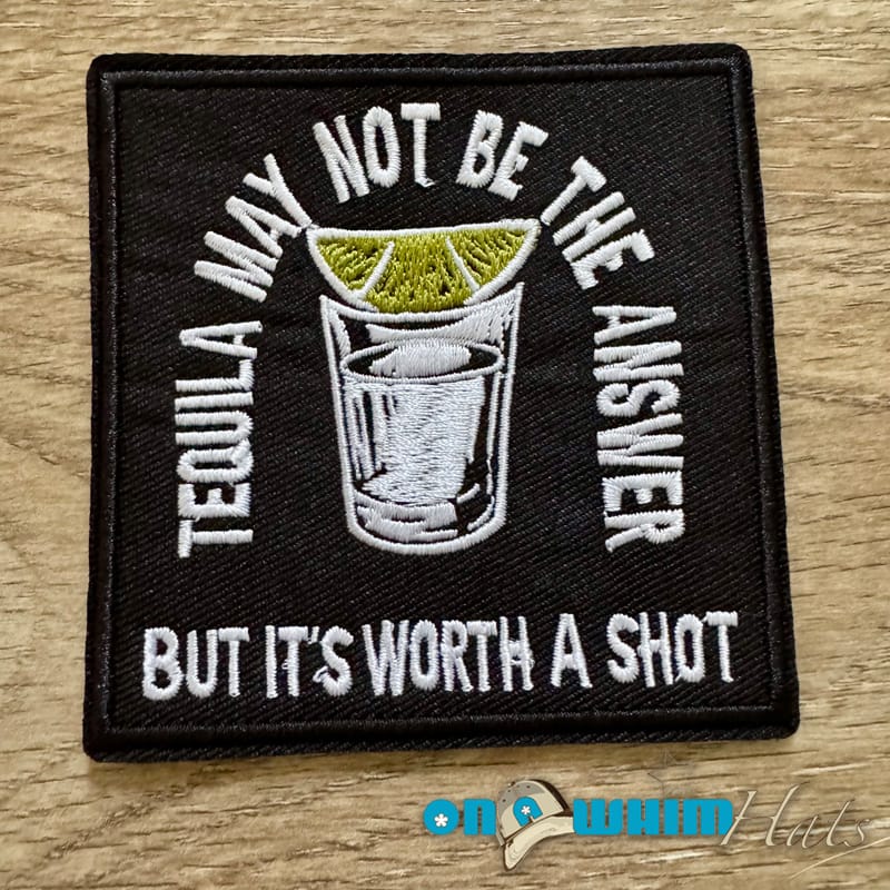 On A Whim Hats Worth a Shot Embroidered Iron-On Patch