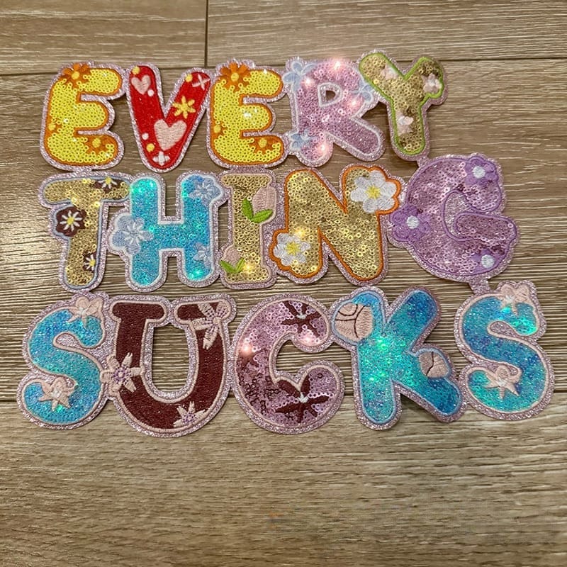 On A Whim Hats X-L Everything Sucks Sequin Iron-On Patch