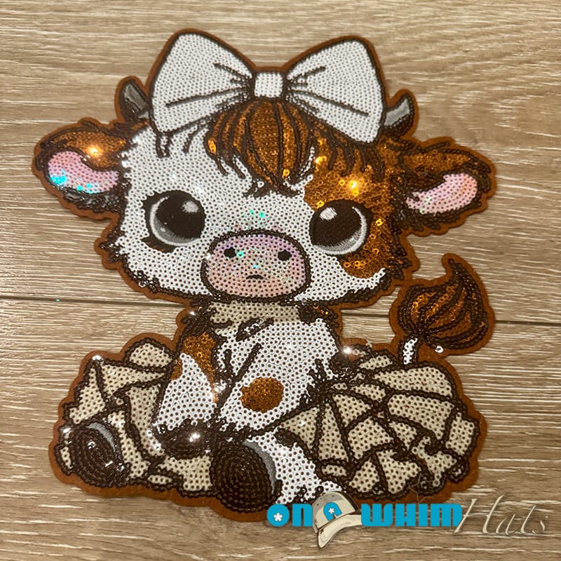 On A Whim Hats X-L Highland Cow Sequin Iron-On Patch