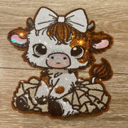 On A Whim Hats X-L Highland Cow Sequin Iron-On Patch