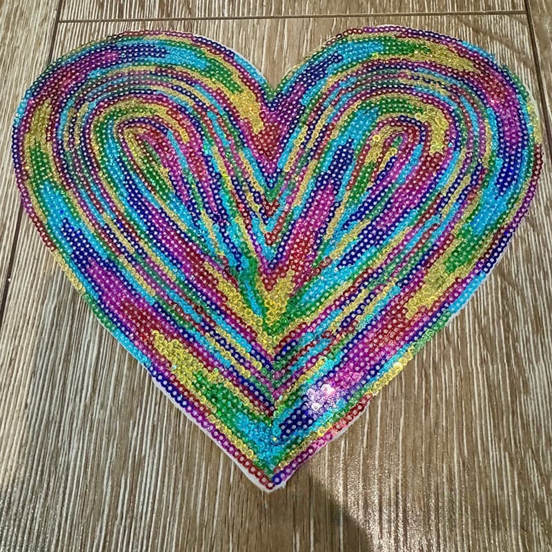 On A Whim Hats X-L Rainbow Sequin Heart Iron-On Patch