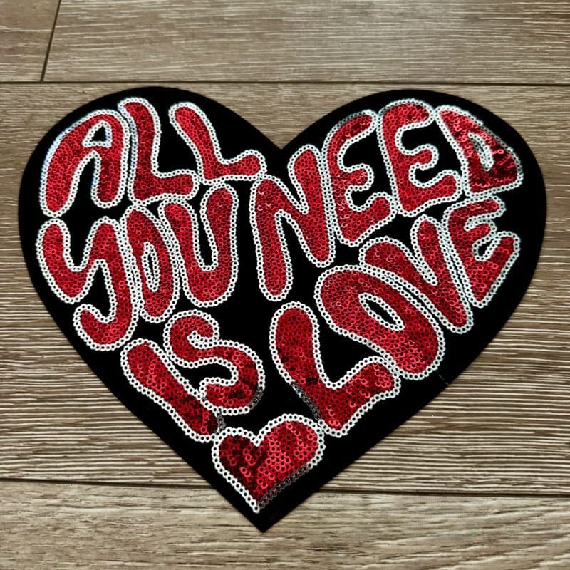 On A Whim Hats XL All You Need is Love Iron-On Patch