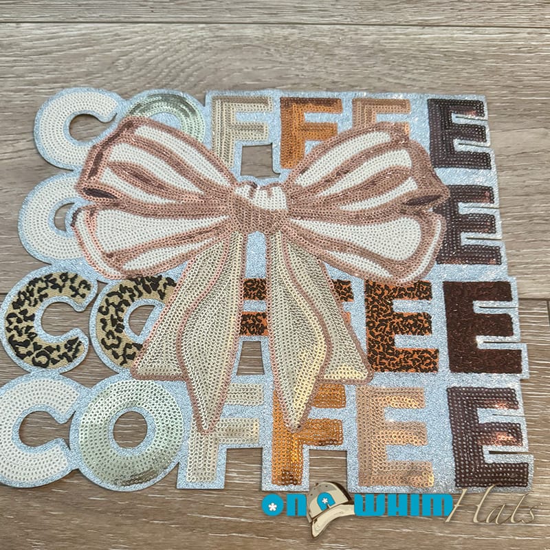 On A Whim Hats XL Coffee Iron-On Patch (shirt size)