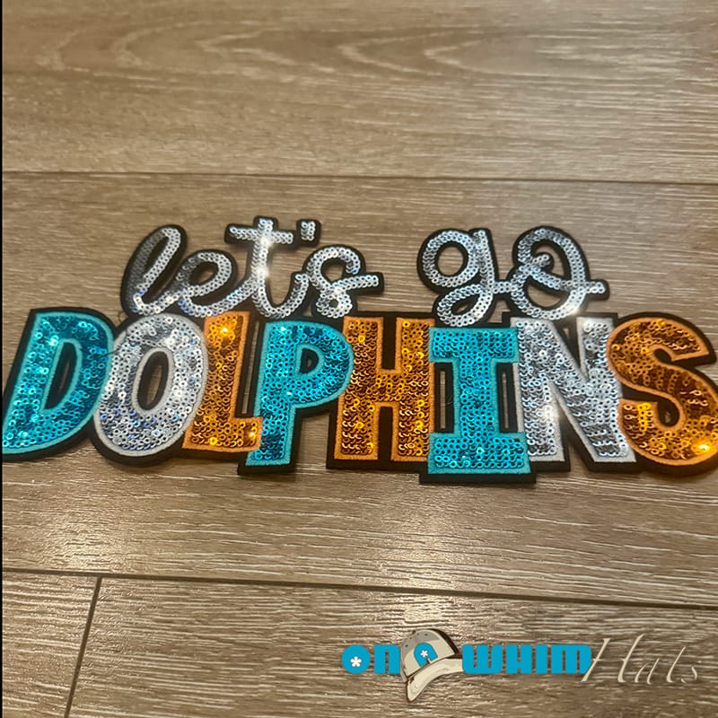 On A Whim Hats XL Let's Go Dolphins Iron-On Patch