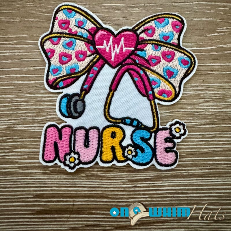 On A Whim Hats XL Nurse Bow Embroidered Iron-On Patch