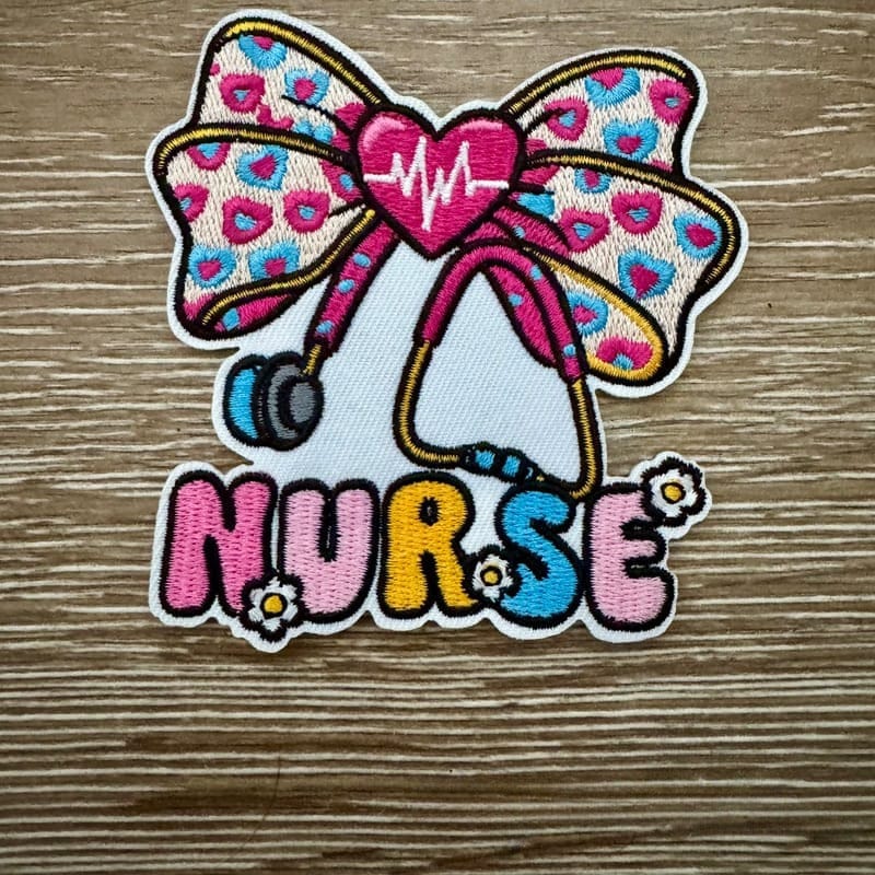 On A Whim Hats XL Nurse Bow Embroidered Iron-On Patch