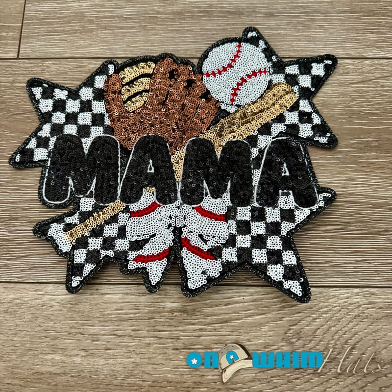 On A Whim Hats XL Sequin Baseball Mama Iron-On Patch