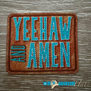 On A Whim Hats Yeehaws and Amen Iron-On Leather Patch