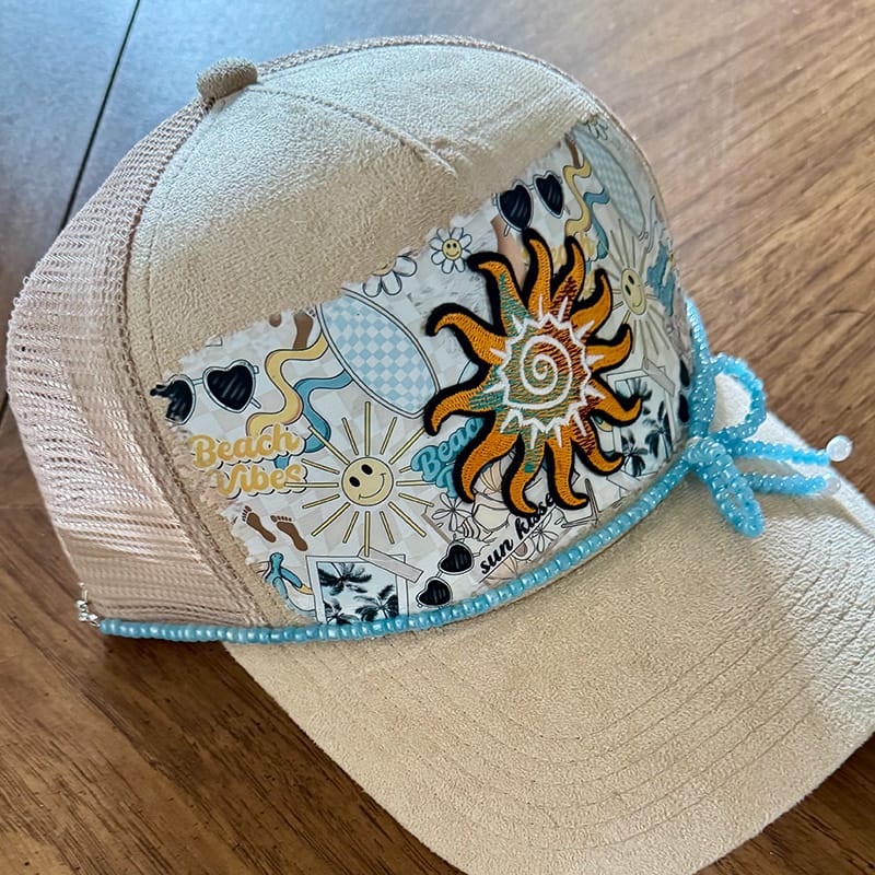 On A Whim Hats You are my Sunshine Handmade Vegan Suede Trucker Hat