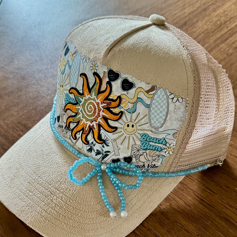 On A Whim Hats You are my Sunshine Handmade Vegan Suede Trucker Hat