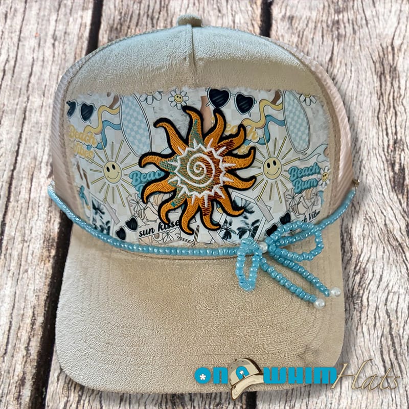 On A Whim Hats You are my Sunshine Handmade Vegan Suede Trucker Hat