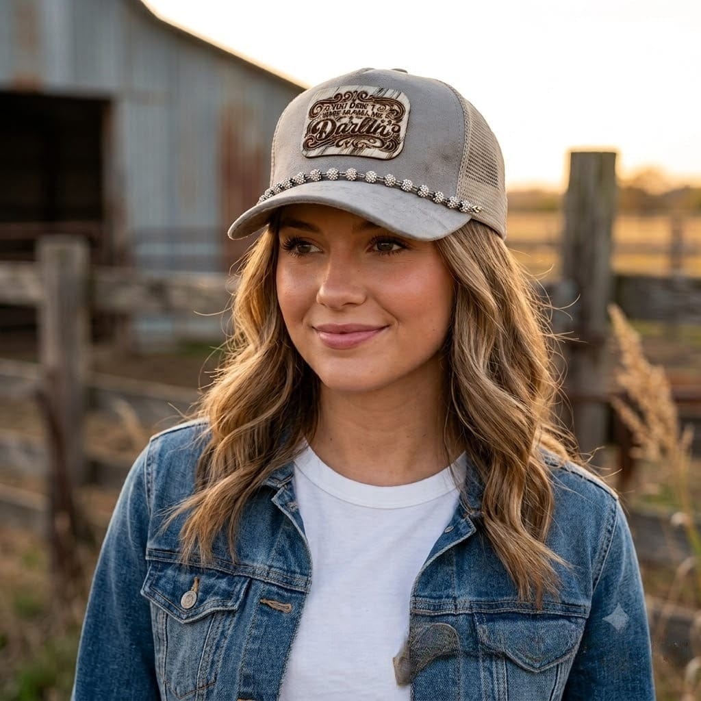 On A Whim Hats You Don't Have to Call Me Darlin' Vegan Suede Trucker Hat w/ Cowhide Patch