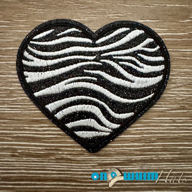 On A Whim Hats Zebra Glitter Heart Iron-On Patch