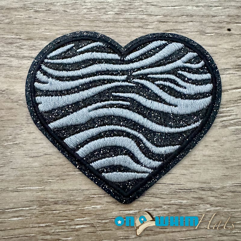 On A Whim Hats Zebra Glitter Heart Iron-On Patch