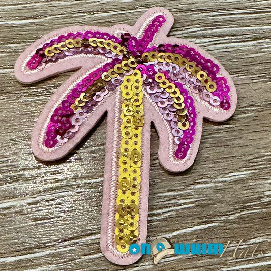 Pink Palm Tree Sequin Iron-On Patch